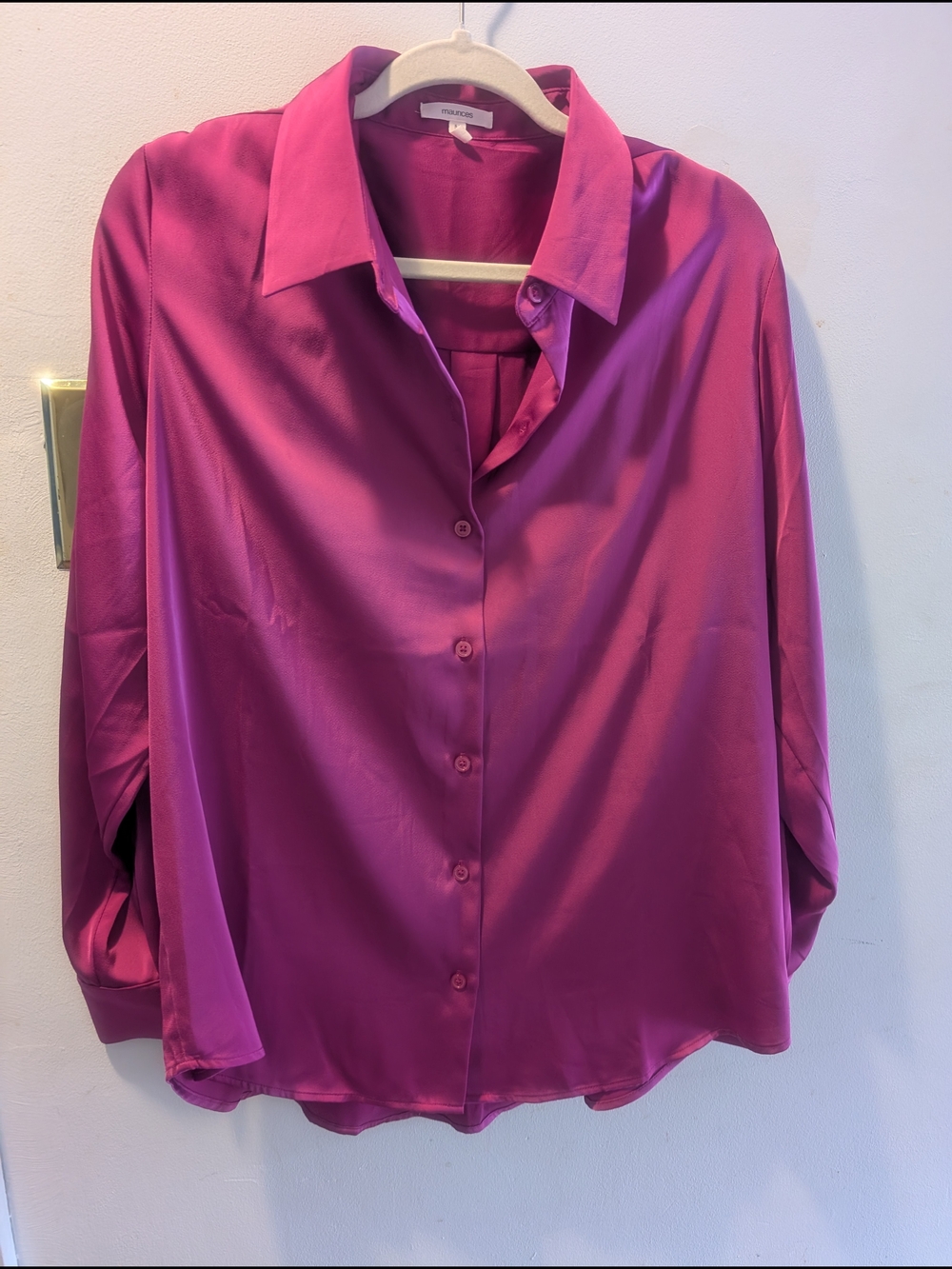 Maurices Fuchsia Satin Button-Down Shirt
